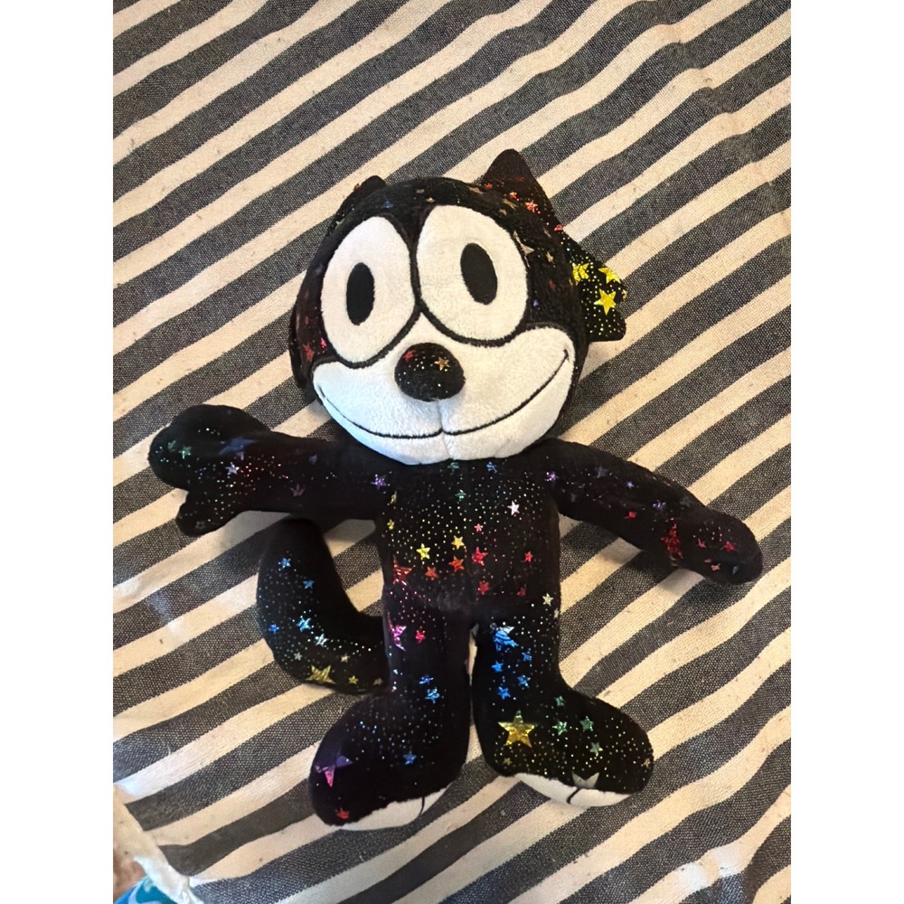 Felix The Cat Plush Toy Rainbow Galaxy Star Pattern Black Celestial